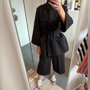 CeFinn Black Wool blend Belted stand collar Jacket